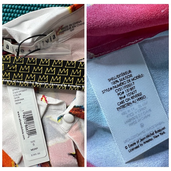 Alice + Olivia Willa Basquiat Pink Red Multi Placket Top - Picture 11 of 13